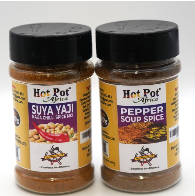 Hot Pot Africa Pepper Soup Spice seasoning & Suya | Barbeque Spice Mix - Hot Chilli 100g each