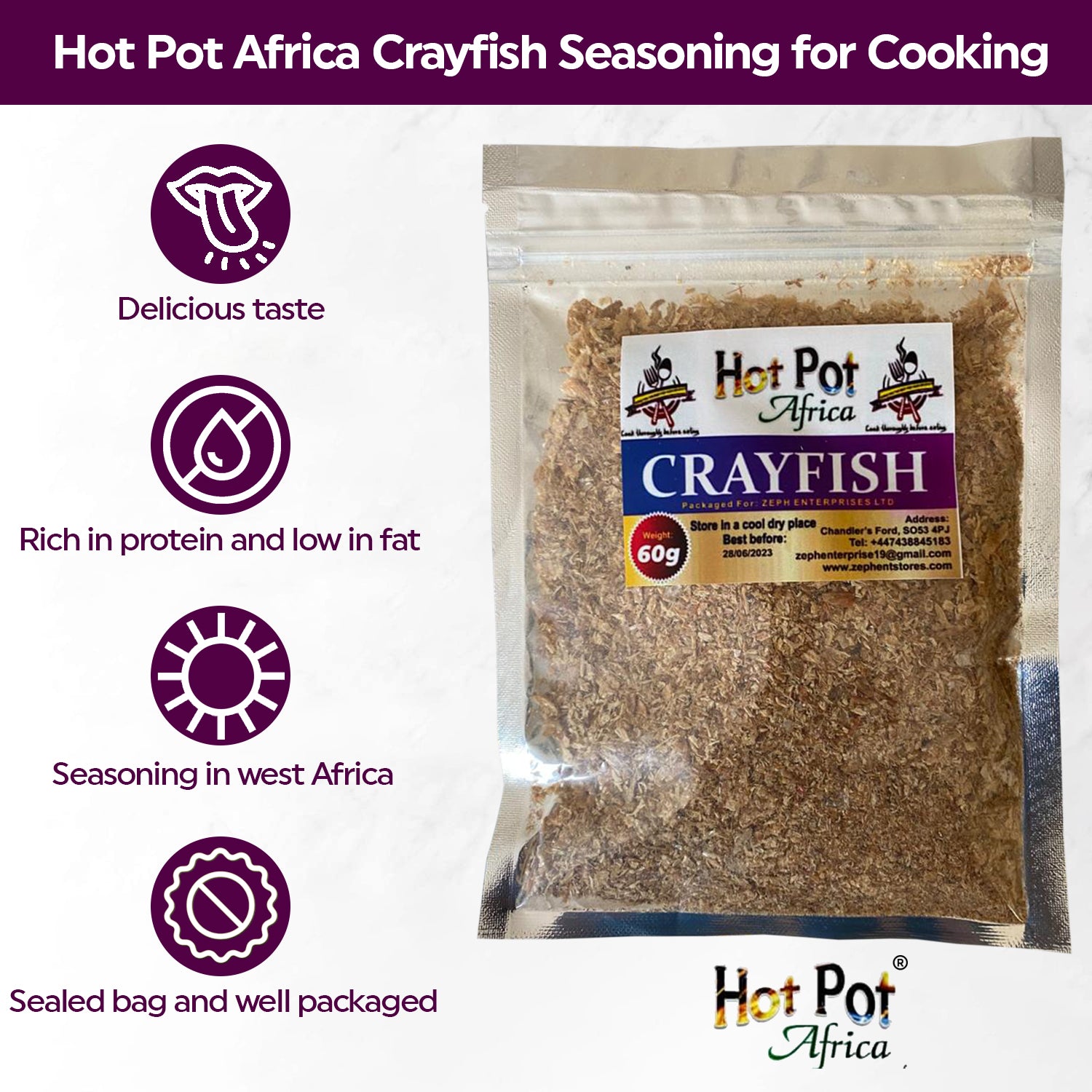 Hot Pot Africa Crayfish Seasoning for Cooking (100g) | Dried , Smoked, Ground & Tasty Blended Cray Fish