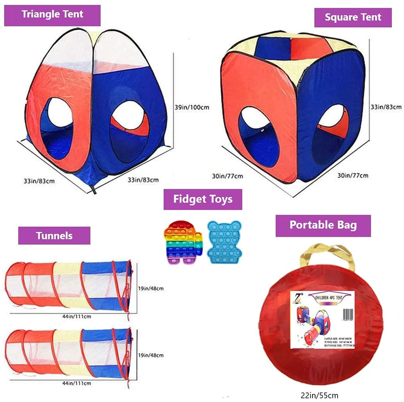 Play Tents for Kids and Play Tunnels, 4 in 1 Toddler Crawl Play Tunnel toy for Kids Play Tent- ZephH